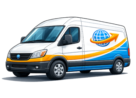 Colorful delivery van with globe logo Colorful delivery van with globe logo